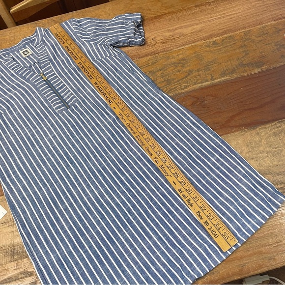 Anne Klein Shirt Dress Blue and White Stripes Cotten Blend Linen Feel - Picture 6 of 12